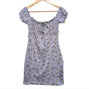 Baby Dusty Blue Floral Bodycon Mini Dress Size Juniors Large Or Womens XS